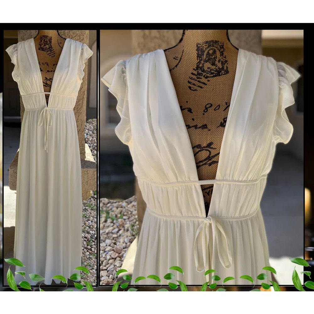 Lulus Tulle Ruffle Cream I'm All Yours Maxi Dress Size L - Picture 5 of 16